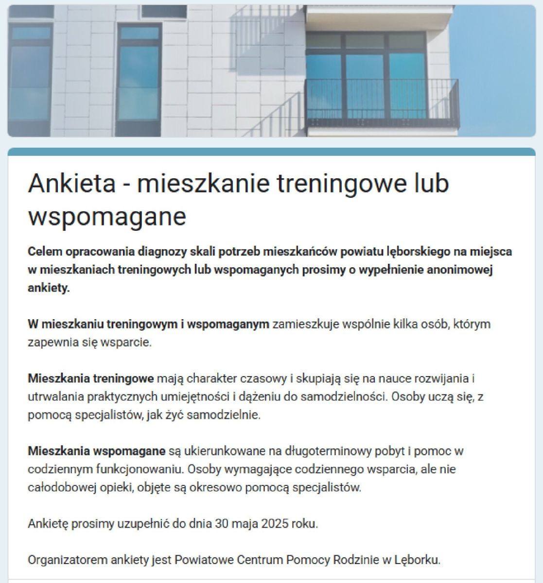 Zdjęcie: Ankieta dot. skali zapotrzebowania na mieszkania wspomagające/treningowe w powiecie lęborskim