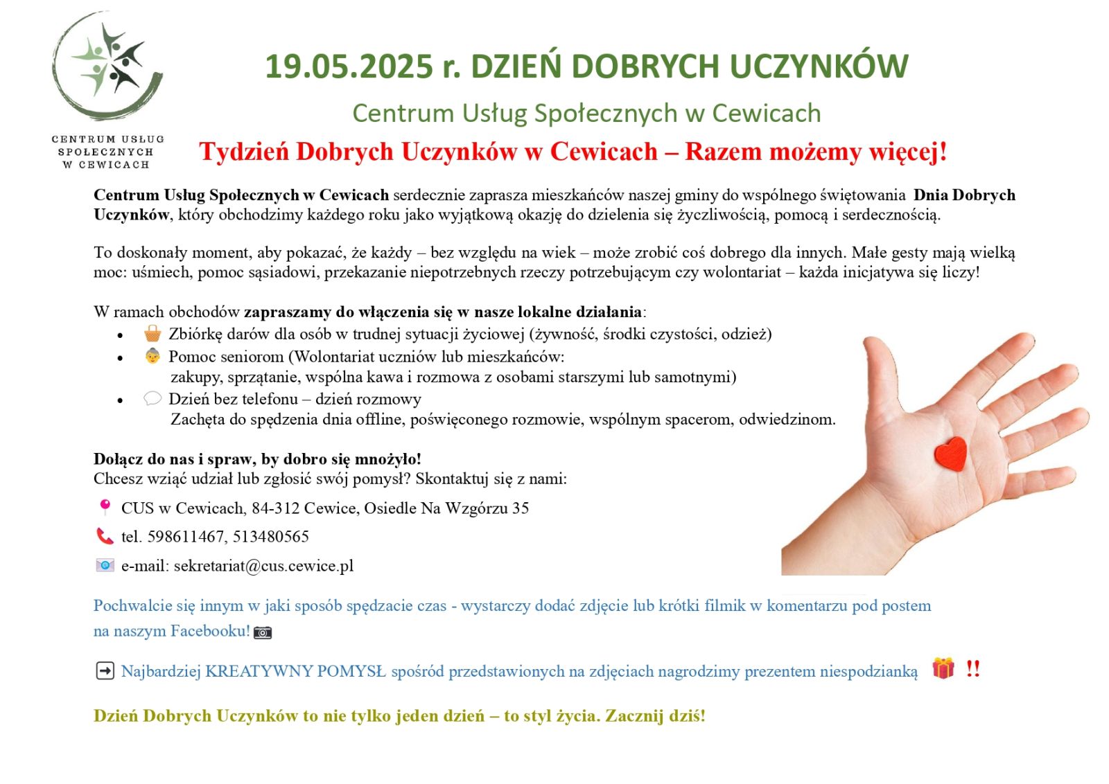 Zdjęcie: Tydzień Dobrych Uczynków w Cewicach – Razem możemy więcej!