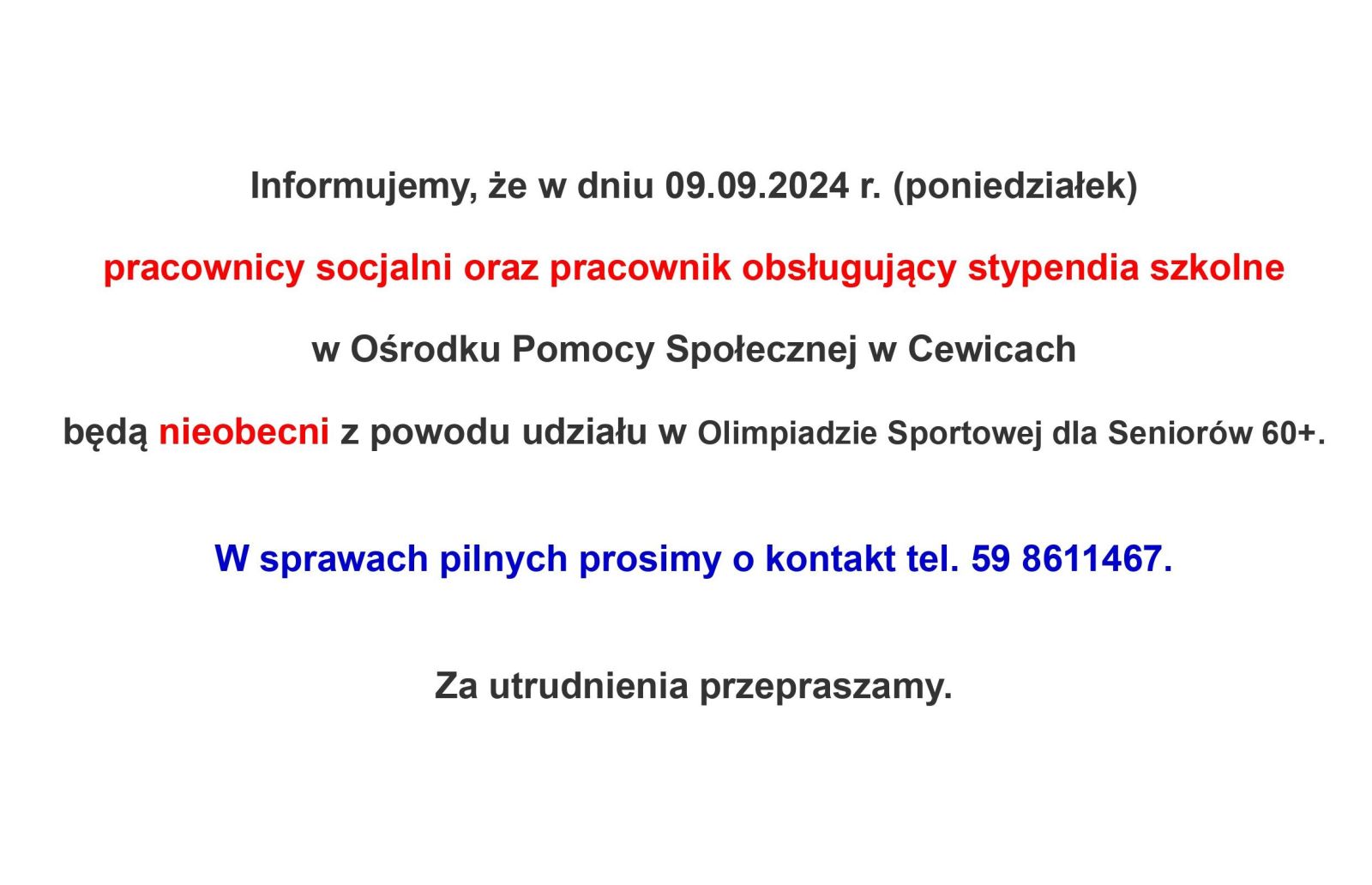 Zdjęcie: NIEOBECNOŚĆ PRACOWNIKÓW